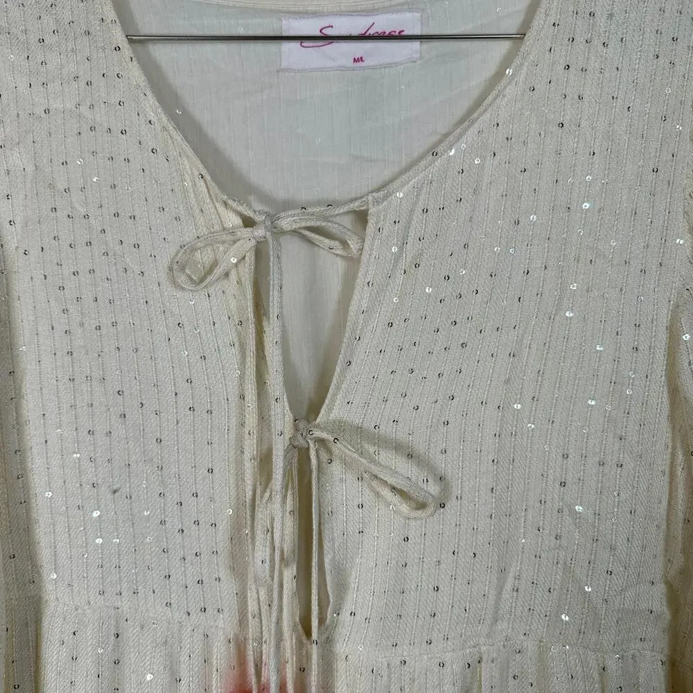 Revolve Sundress Cream Sequined Tunic Mini Dress‎ Cover Up M/L - Picture 5 of 10